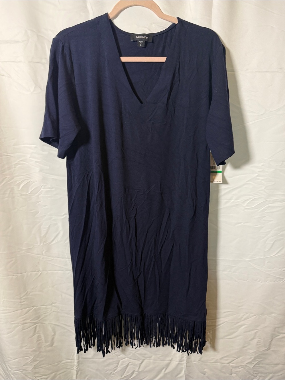 Karen Kane Navy Fringe V-Neck dress